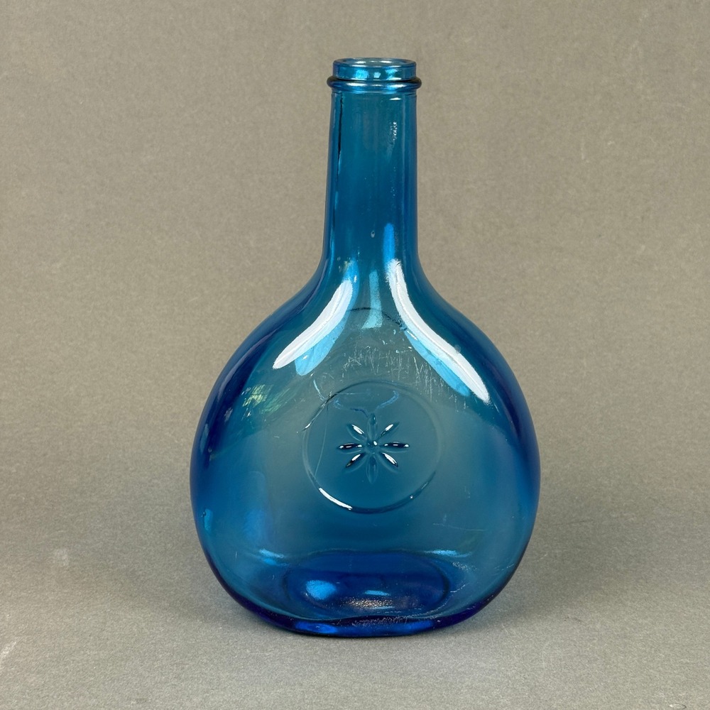 Vintage Nuline Glassboro 1850 Blue Glass Bottle Decanter Flask 9" NJ